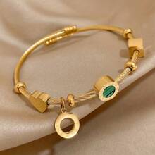 1 pieza Brazalete ajustable de tono dorado elegante con cuentas verdes y negras, diseño de números romanos - Excelente para uso diario, fiestas, regalos de Navidad y Día de San Valentín