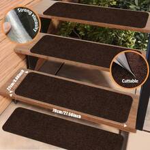 4/8/15pcs Outdoor Non-Slip Stair Treads, 22x70cm - Self-Adhesive Stair Pads For Wooden, Deck & Glass Stairs | Anti-Slip Stair Mats For Elderly Steps | Outdoor Stair Tread Covers (Solid/Striped, Machine Washable) 8/15-Piece Anti-Slip Stair Treads - Multicolor - View 7