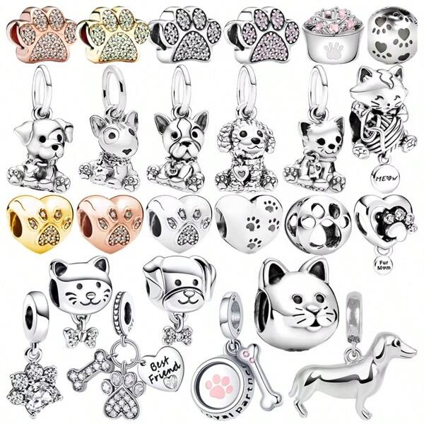 MIHUA 1 PC Sparkling Pet Dog, Pet Cat, Kitten, Puppy Paw Charm Beads Fit Original Snake Bracelet Necklace Beads For Diy Jewelry Making Women Jewellery Gift For Girl Daughter