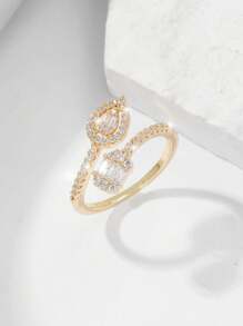18K Gold Water Drop CZ Rings For Women- Statement Adjustable Copper Accessories For Women