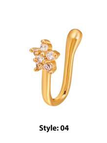 Anillo de nariz sin perforación, diseño en forma de U de cobre con circonita cúbica, estrellas, corazones y coronas, decoración para la nariz sin perforación