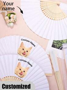 Éventail de mariage personnalisé avec photo et nom de compagnie de compagnie animale, éventail classique DIY, de haute qualité, personnalisé, élégant, exquis, personnalisé, cadeau unique idéal