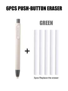 6pcs/Set Pen Shape Press Type Pencil Eraser Replaceable Core Sketching Painting Writing Erase Supplies Japanese Stationery(1 Pen Eraser+5 Eraser) School Supplies, Back To School
