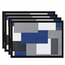 4/6 Stücke Set rote, graue, schwarze, weiße geometrische quadratische lebendige moderne kreative Tischsets - hochwertiges Leinenmaterial, leicht zu reinigen, geeignet für Küche, Esszimmer Dekoration, Feiertags-Tischdekoration, Heimdekoration - Rot - Übersicht 31