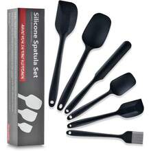 Silicone Spatula Set, 6-Piece Silicone Pastry Scraper Set - Large & Small T-Spatulas, Scrapers, Oil Brush, Long Scraper - Non-Stick, Heat Resistant, Dishwasher Friendly - Multicolor - View 6