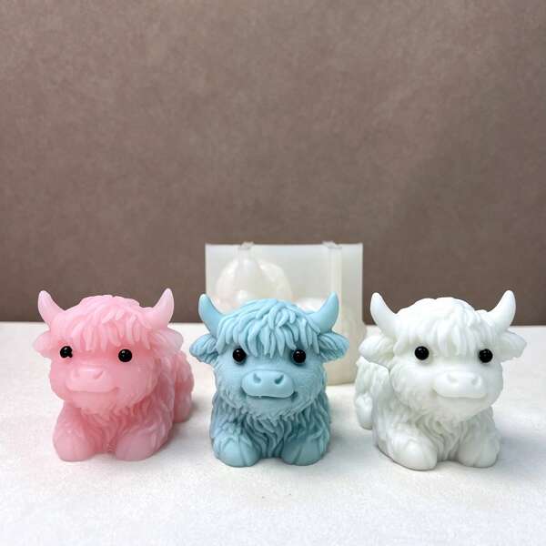 Molde de silicone para vaca escocesa das Terras Altas, molde realista para decoração de vaca fofa, adequado para resina epóxi, gesso, cimento, argila de polímero, decoração de jardim doméstico faça você mesmo