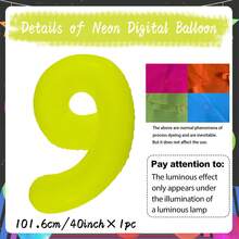 1 quả bóng bay số 0-9 huỳnh quang, kích thước 40 inch (khoảng 101,6 cm), màu vàng neon, thích hợp cho tiệc sinh nhật, lễ tốt nghiệp, đám cưới, kỷ niệm, Giáng sinh, trang trí năm mới, trang trí tiệc phát sáng, phụ kiện chụp ảnh. - Màu vàng - Xem 18