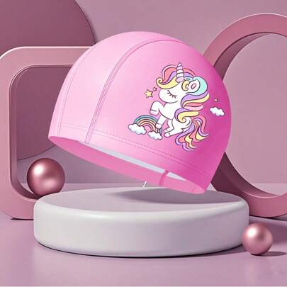 1pc Rainbow & Cartoon Unicorn Pattern PU Swimming Cap, Beach Essentials, Beach Accessories, Pool Float