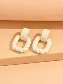 1 Pair Minimalist Square Ring Earrings, Spray Painted Acrylic Jewelry