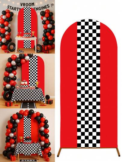 1 peça de pano de fundo de arco xadrez vermelho e preto com tema de corrida, 80 x 180 cm, tecido de fundo para arco, adequado para suporte de arco, decoração de fundo de sala de festa de aniversário com tema de corrida, decoração de festa de aniversário com tema de carro de corrida, decoração de fundo fotográfico para festa de corrida, tecido elástico para fundo de arco, decoração de suporte de arco, decoração para festa de corrida, suprimentos para festa de aniversário, decoração de aniversário de corrida