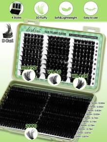 Lashsun 540pcs D Curl 4 Styles 10-18mm/14-22mm Mixed Length Fluffy Volume Cluster Lashes Kit Soft And Comfortable False Eyelashes Long-Lasting Lashes Kit With Lash Bond&Seal Lash Remover And Tweezers Eyelash At Home For Daily Life&Dates And Party - màu đen - Xem 2