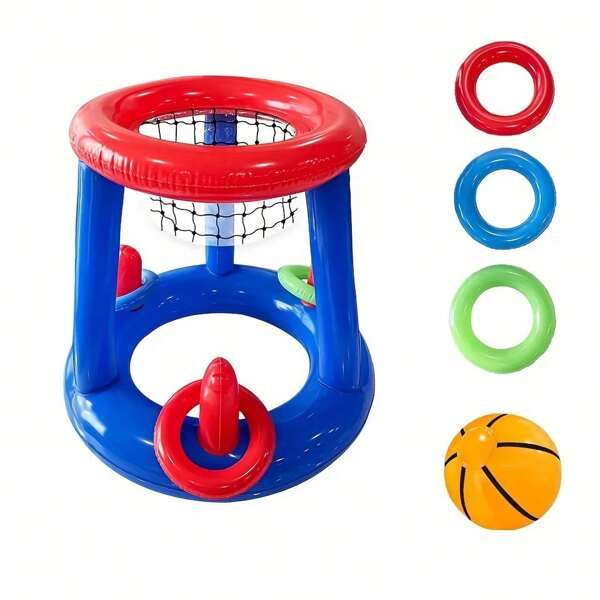 Conjunto de aro de básquet inflable para fiesta en la piscina - Fabricado en material PVC duradero, color azul, adecuado para entretenimiento en el hogar y ocio al aire libre