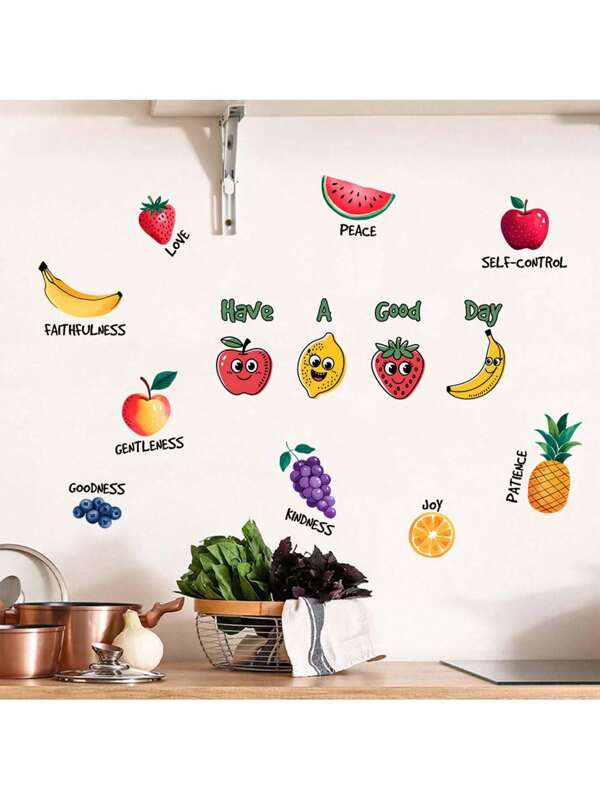 Kitchen Stickers/Decoration Stickers Fruit English Stickers Waterproof And Dustproof Stickers, 1 Piece Pvc Material Removable Wear-Resistant Stickers, Suitable For Kitchen Decoration, Wall Decoration, Restaurant Decoration, Interesting Birthday Gifts, Graduation Gifts, Make Your Home A New Look