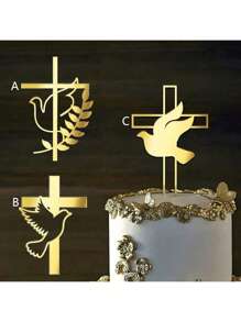3 piezas/6 piezas Decoración de tarta de acrílico con paz, Adorno dorado de cruz para bautizo y amor, Suministros para decoración de tartas