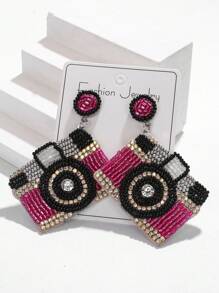 1 par de pendientes de accesorio de joyería con estilo colgante, hechos a mano con cristales brillantes y cuentas de semilla de cámara, apropiados para uso diario