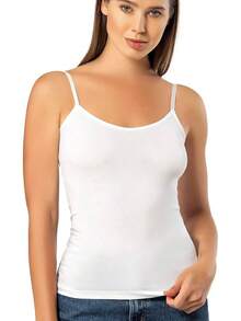 VAVONNE Spaghetti Strap Camisole Tops Women, Basic Slim-Fit Cotton Cami Undershirts - White - View 1