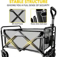 VOYSIGN Carro de Carro Plegable con Ruedas Resistentes Carro Plegable portatil de 220 Libras para comestibles Playa Camping Actividades al Aire ultima intervension Gris - Gris - Ver 3