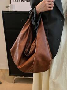 新款女士单肩托特包复古休闲大容量腋下软皮背包