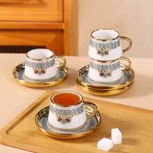 6pcs/Set Retro Italian Style High-Grade Espresso Cup & Saucer Set, Ceramic Thickened Espresso Cup 90ml/3oz