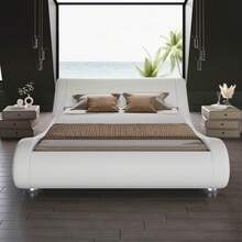 SHA CERLIN Full/Queen/King Size Upholstered Bed Frame, Deluxe Low Profile Sleigh Bed With Faux Leather Ergonomics Headboard, No Box Spring Needed & Easy Assembly, White - 白色 - 查看 2