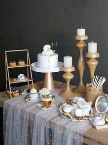 1 pezzo Sfondo fotografico per torte, tenda in morbido tulle, tovaglia per tavola dolci in organza finta perla, sfondo in stile fiabesco in pizzo bianco