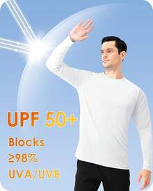 Boladeci Men's UPF 50 Sun Protection UV SPF Shirts Long Sleeve Lightweight Quick Dry Swim T-Shirts Rash Guard - أبيض - مشاهدة 2