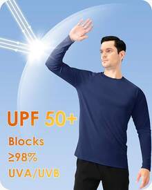 Boladeci Men's UPF 50 Sun Protection UV SPF Shirts Long Sleeve Lightweight Quick Dry Swim T-Shirts Rash Guard - Navy Blue - View 2