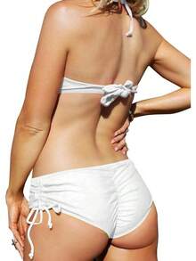 Women's Sexy Boyshort Bikini Bottom Side Tie Cheeky Swimsuit Bottoms Ruched Tankini Swim Shorts - 白色 - 查看 6