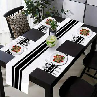 Un set de 6 șervețele de masă și 1 șervețel de masă, concepute cu modele minimaliste și țesute din fibră 100% poliester. Mai multe dimensiuni din care puteți alege, rezistente la căldură, rezistente la pete și ușor de curățat. Potrivite pentru decorarea biroului, decorarea petrecerilor de sărbători, cadouri, necesități zilnice ale uzului și decorațiuni interioare.