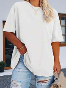 Women's Plus Size Oversized T Shirt Half Sleeve Crew Neck Summer Tunic Top - 白色 - 查看 1