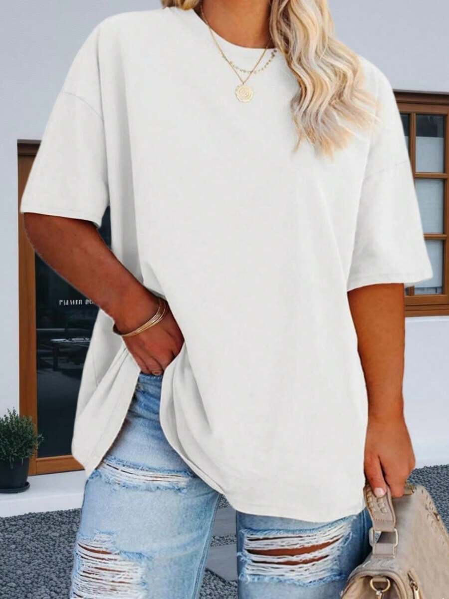 Women's Plus Size Oversized T Shirt Half Sleeve Crew Neck Summer Tunic Top - 白色 - 查看 1