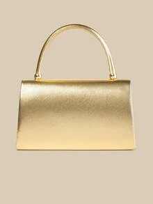 1 Piece White PU Material Flap Clutch Bag With Luxury Metal Decoration, Showing Fashion And Elegance, Suitable For Holding, Carrying, Wearing On The Shoulder Or Crossbody, P - 金色 - 查看 4