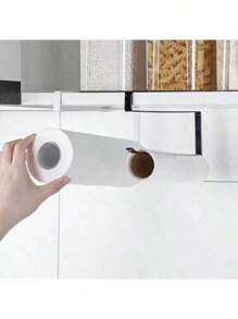 1pc Black/White Kitchen Paper Towel Holder, Cabinet Paper Towel Rack, Iron Wall Mounted Cling Film Storage Rack, No Drilling Required