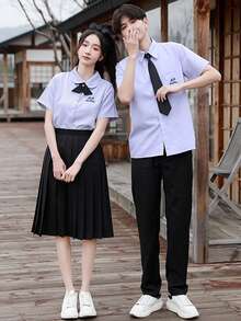 1 套 Cosplay 校服衬衫和百褶裙，JK 风格，高中生服装，春夏秋季，毕业礼物万圣节