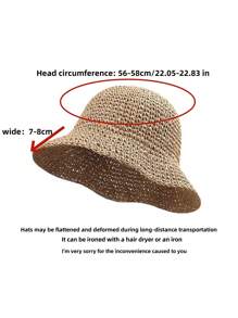 1pc Women Fashion Straw Hat, Outdoor Beach Sun Hat, Braided Fisherman Hat For Summer Beach Holiday Sun Protection, Foldable Large Brim Sun Hat, Gift & Daily Use