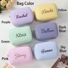 Bolsa de maquillaje bordada con letra personalizada, bolso de mano bordado personalizado, bolsa de maquillaje bordada personalizada, bolsa de maquillaje de gasa de burbujas, regalo para dama de honor, regalo para despedida de soltera, bolsa de almacenamiento de cosméticos, regalo para despedida de soltera, bolsa de aseo y cuidado cosmético para mujeres - Multicolor - Ver 6