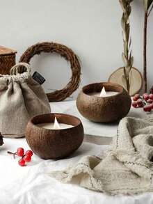 椰子壳蜡烛，1 个手工浇注椰子碗蜡烛 - 大豆蜡香薰蜡烛，天然植物精油，大豆蜡，结婚礼物，情人节氛围营造者，适合日常使用，如放松、瑜伽、沐浴、睡眠、家居装饰等 - 彩色 - 查看 5