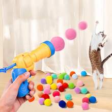 1pc Cat Doll New Style Interactive Cat Doll Gun With 10pcs Balls For Cats, Plush Doll Pet Supplies