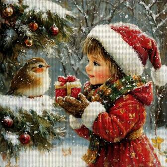 ZUOANLF 1 Set [30 * 30cm/11.8 * 11.8in] [40 * 40cm/15.7 * 15.7in] Frameless 11CT/14CT Printed Fabric Cross Stitch DIY Kit, Christmas, Little Girl And Bird Patterns, Suitable For Adults And Beginners To Relax DIY Embroidery Set, Including Printing Cloth, Needles, Thread, Drawings And Instructions. Handmade Artworks, Home Wall Decorations, Gifts