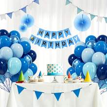 Kit com 53 balões azuis de metal e balões de látex azul-marinho, adequados para decoração de casa, como decoração de aniversário, decoração de casamento, revelação de gênero, celebração de cerimônia de formatura, decoração de festa, aniversário, etc. - Azul - Ver 4