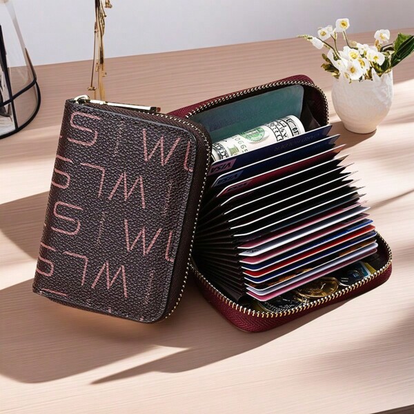 Lightweight Luxury Women's Compact Multi-Layer Zippered Coin Purse/Card Holder, Anti-Magnetic, Korean Style