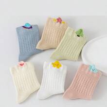 5 Pairs Breathable Mesh Baby Socks, Cotton Infant Socks For Spring & Summer