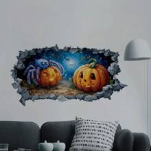 Zucca con crepe 3D e adesivi da parete per Ognissanti, impermeabile, rimovibile, autoadesivo, facile da applicare e staccare, PVC rimovibile per soggiorno, camera da letto, bagno, decorazioni festive, decorazioni per Ognissanti