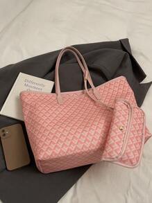 SHIMEINI 2 piezas Nuevo estilo europeo y americano 2025 Bolso de mano de patchwork, Bolso de viaje de gran capacidad, Bolso de compras, Adecuado para uso diario de mujeres, Mochila escolar, Viaje de vacaciones, Festival, Regalo de cita