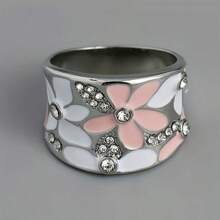 1pc Vintage Elegant Enamel Flower & Micro-Inlaid Zirconia Resin Women Ring - Pink - View 5