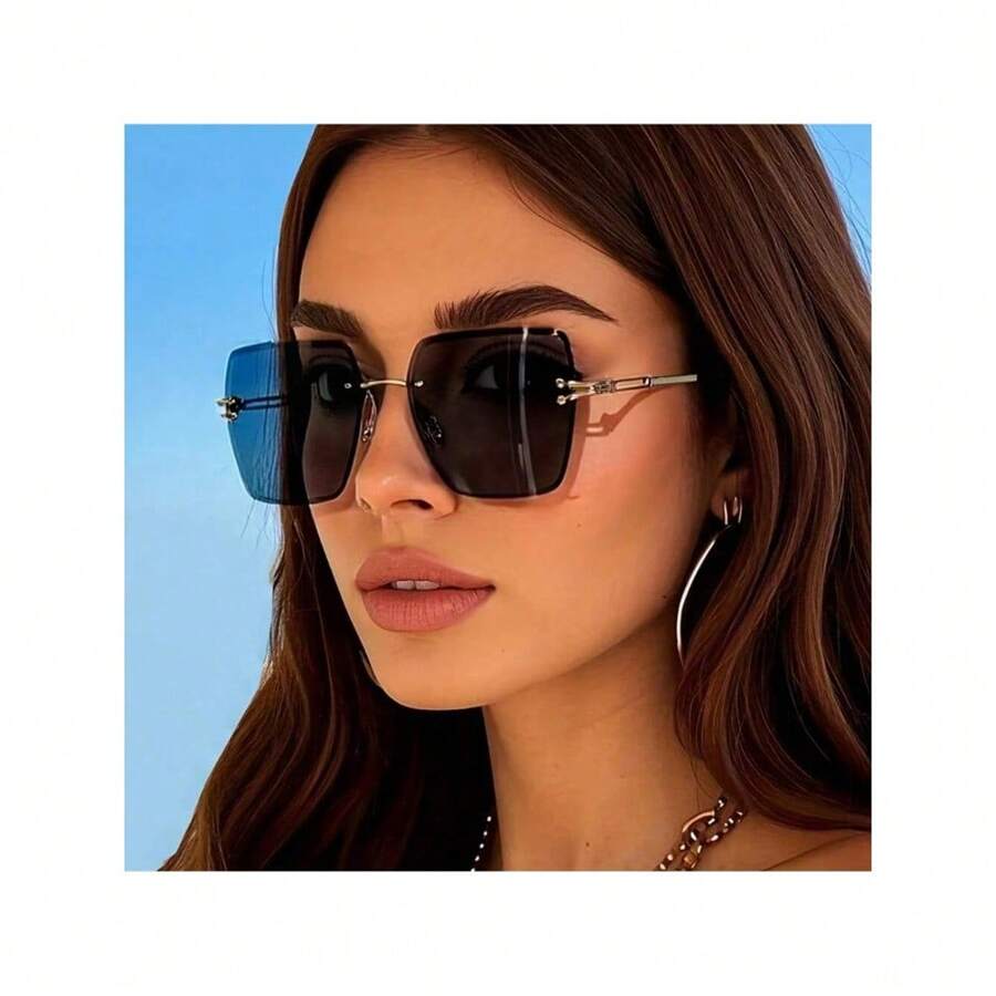 Ladies' Retro Style Rectangular Polymer Frame Decorated PC (Polymer) Lens Metal Hinge Ordinary Decorative Glasses With Gold Frame Design