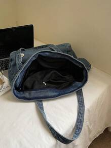 New Fashion Casual Solid Color Washed Canvas Women Tote Bag With Multiple Pockets, Shoulder Bag, Large Capacity Suitable For Commuting & Shopping,Including Coin Purse