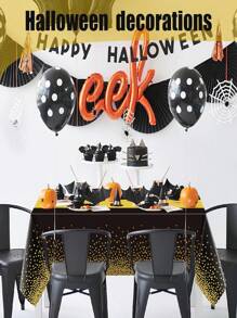 1 pezzo / 4 pezzi Tovaglia nera e dorata per decorazioni per feste, tovaglia rettangolare di plastica nera con stampa dorata, runner da tavolo monouso per feste di compleanno, pensionamento, anniversario, laurea, 54 X108 pollici