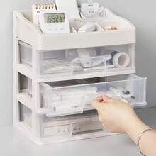4-stöckige Kosmetik Make-up Datei Aufbewahrungsbox Organizer Schmuckkasten Make-up Koffer mit Schublade, einfach und transparent sortiertes Regal, Büro Schreibtisch Stationery Aufbewahrung, für Schulmaterial, Schulanfang