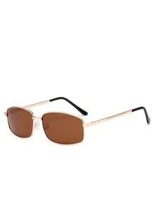 1 pièce Lunettes de soleil carrées métalliques rétro, lunettes décoratives classiques de mode unisexe avec protection UV pour l'extérieur, la plage et les voyages